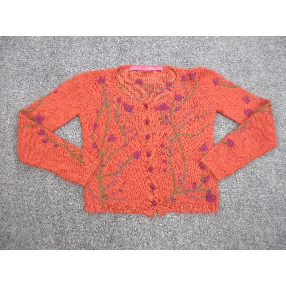 Emanuel‎ Ungaro Sweater Womens Extra Small Red Mohair Cardigan Italy Flowers